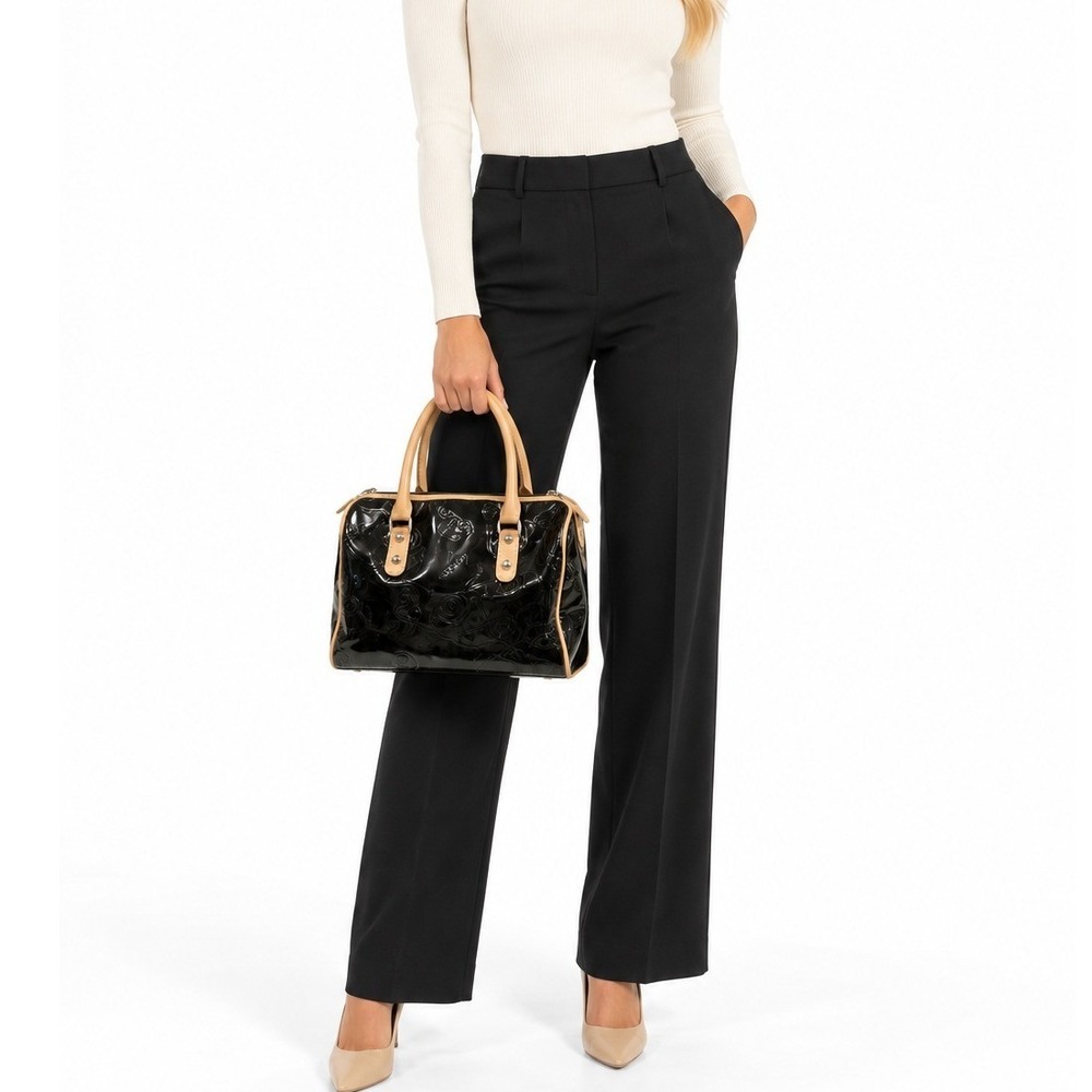 Braccialini Women's Glossy Classic Top Handle Handbag Black Beige One Size